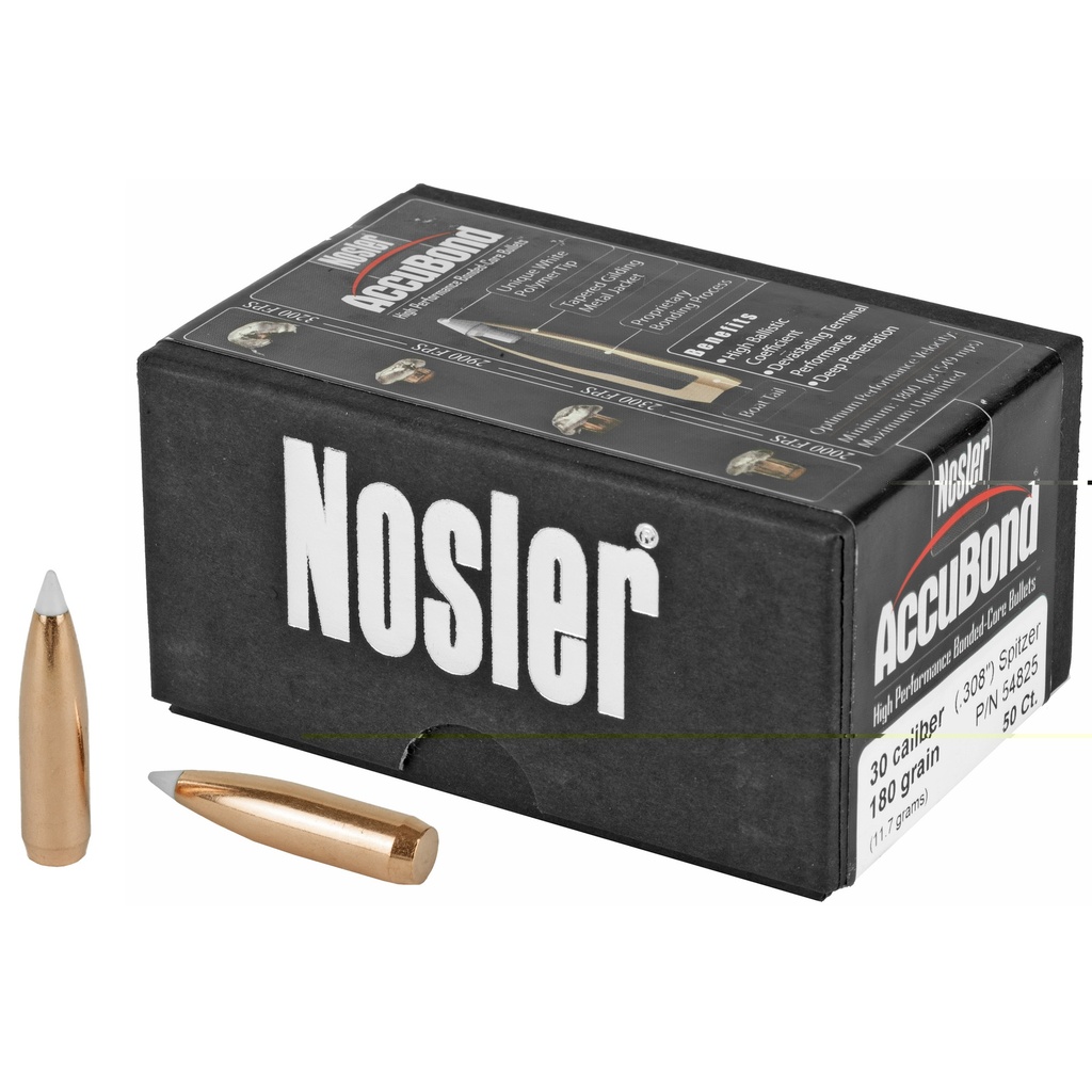 NOSLER 54825 ACCUBOND 30 CALIBER 180 GRAIN SPITZER POINT 50 CNT