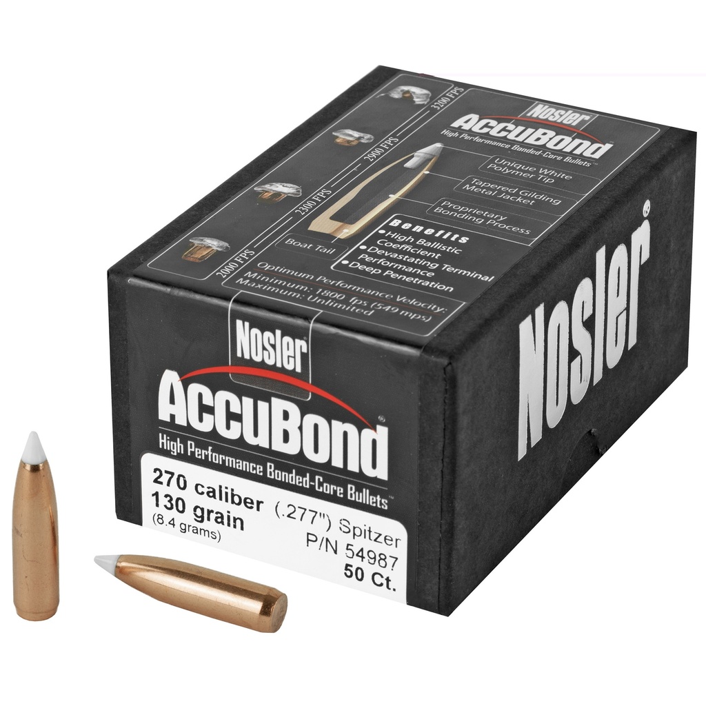 NOSLER 54987 ACCUBOND 270 CALIBER 130 GRAIN SPITZER POINT 50 CNT