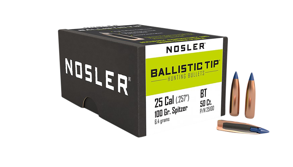 NOSLER 25100 BALLISTIC TIP 25 CALIBER 100 GRAIN SPITZER 50 CNT