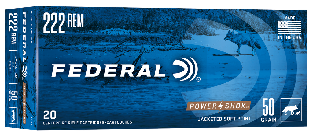 FEDERAL 222A POWER-SHOK 222 REM 50 GRAIN SP 20 RNDS