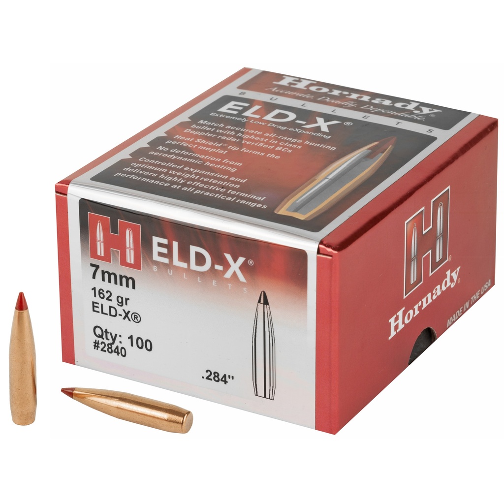 HORNADY 2840 ELD-X 7MM .284 162 GRAIN EXTREMELY LOW DRAG100 CNT