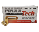 MAXXTECH PTGB380B BRASS PISTOL 380 ACP 95 GRAIN FULL METAL JACKET 50 RNDS