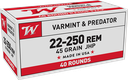 WINCHESTER USA222502 USA 22-250 REM 45 GRAIN JACKETED HOLLOW POINT 40 RNDS